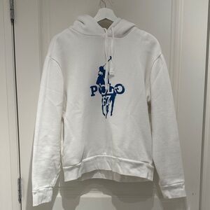 Polo by Ralph Lauren White Hoodie Sweatshirt with Blue logo